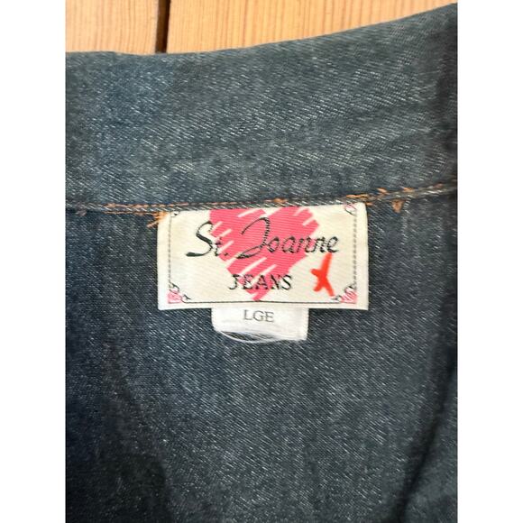 Vintage St Joanne Jeans Dark Denim Zebra Vest Bead Accents Cotton Large - Picture 5 of 6
